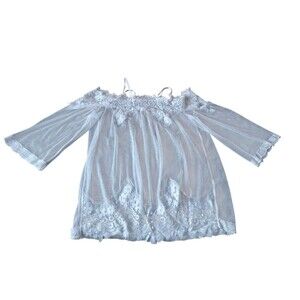 Off The Shoulder Sheer White Lace Lingerie Top Small Night Gown 3/4 Sleeve